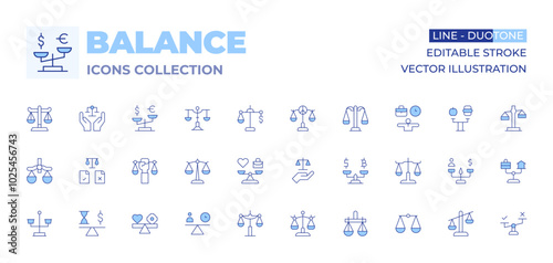 Balance icons collection. Line Duotone style, editable stroke. balance in dietary intake, macronutrients, micronutrients, portion control, healthy eating habits