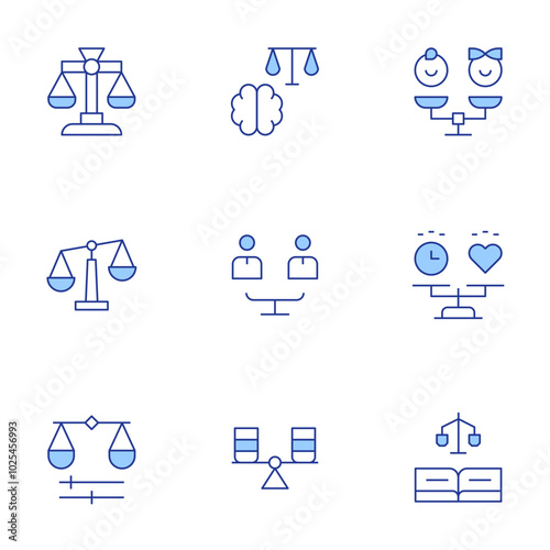 Balance icons set. Line Duotone style, editable stroke