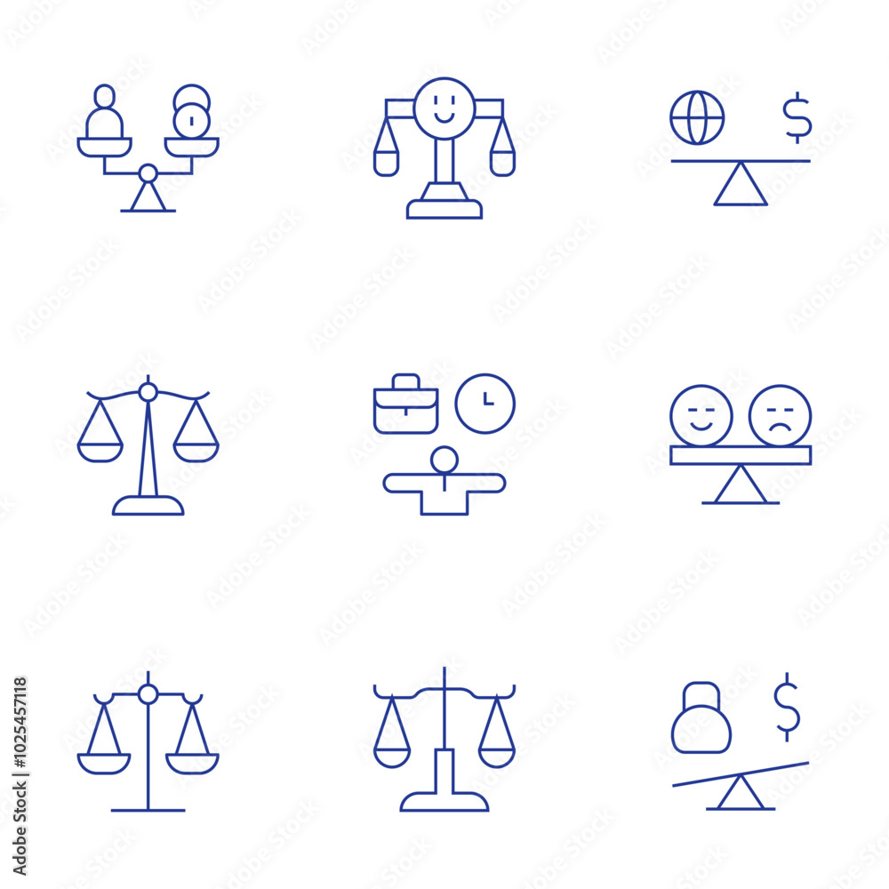 Balance icons set. Thin Line style, editable stroke. balance in nature, ecosystem stability, environmental conservation, biodiversity, sustainable practices