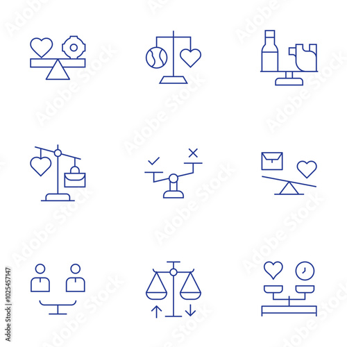 Balance icons set. Thin Line style, editable stroke. balance sheets analysis, financial ratios, liquidity, profitability, financial performance