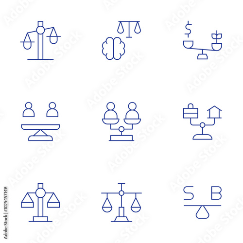 Balance icons set. Thin Line style, editable stroke. balancing accounts, bookkeeping, financial reconciliation, profit and loss, budget tracking