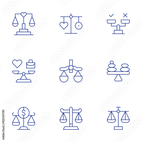 Balance icons set. Thin Line style, editable stroke. work-life balance strategies, employee well-being, time-off, flexible schedules, job satisfaction