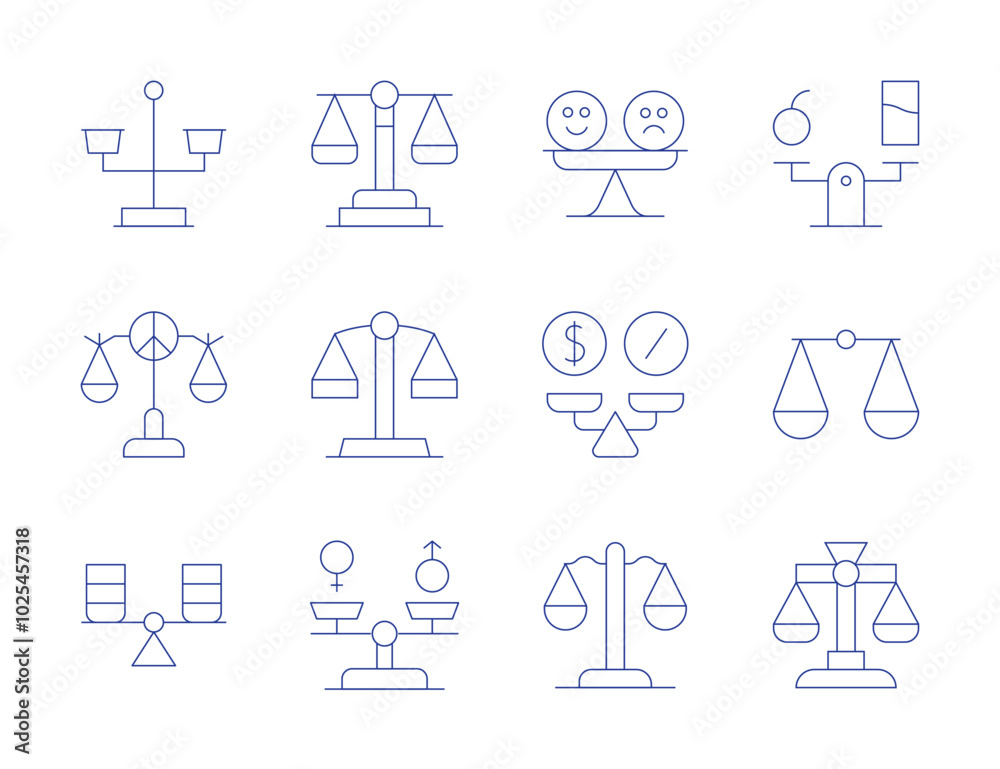 Balance icons. Thin Line style, editable stroke. balance in physical activities, endurance, flexibility, strength training, injury prevention Balance icons. Thin Line style, editable stroke. balance in physical activities, endurance, flexibility, strength training, injury prevention