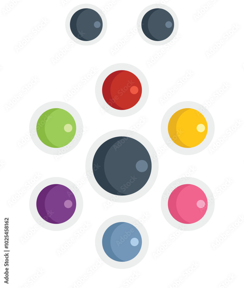 Colorful molecule icon in flat style depicting atoms connecting during a science experiment Colorful molecule icon in flat style depicting atoms connecting during a science experiment