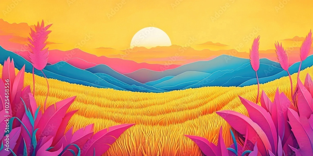 Golden Asian rice fields under a sunset sky, Golden rice fields under a sunset sky Golden Asian rice fields under a sunset sky, Golden rice fields under a sunset sky