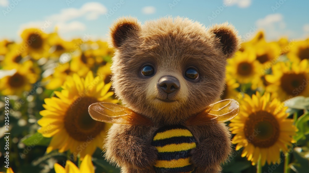 Cute Bear in Sunflower Field Cute Bear in Sunflower Field