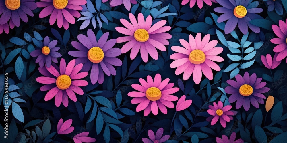 Aster flowers displayed against a black backdrop, Aster flowers on a dark background Aster flowers displayed against a black backdrop, Aster flowers on a dark background