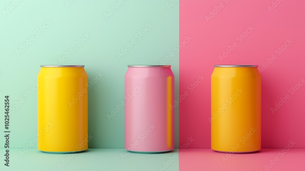 Colorful Cans on Vibrant Background Colorful Cans on Vibrant Background