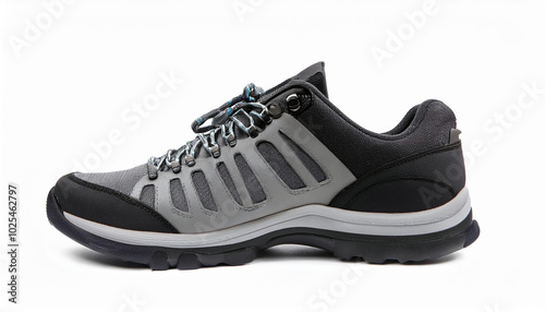 Gray and Black Hiking Shoes on White Background