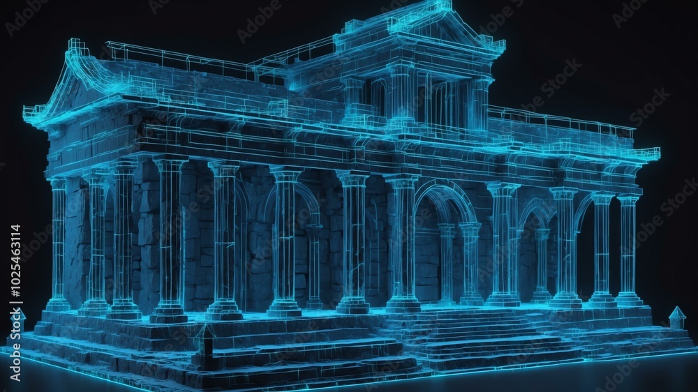 Fototapeta premium 3d wireframe model of a ruins design concept background