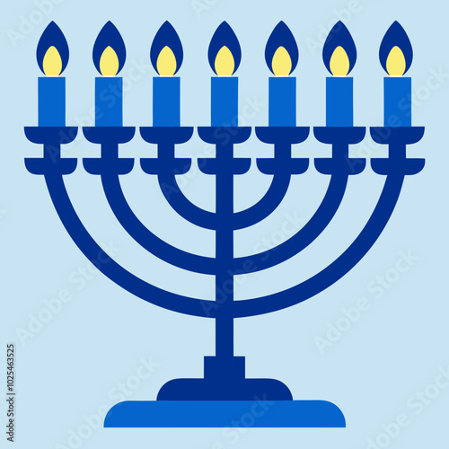 Silhouette of a menorah with all the candles lit for Hanukkah