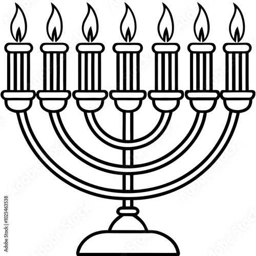 Silhouette of a menorah with all the candles lit for Hanukkah
