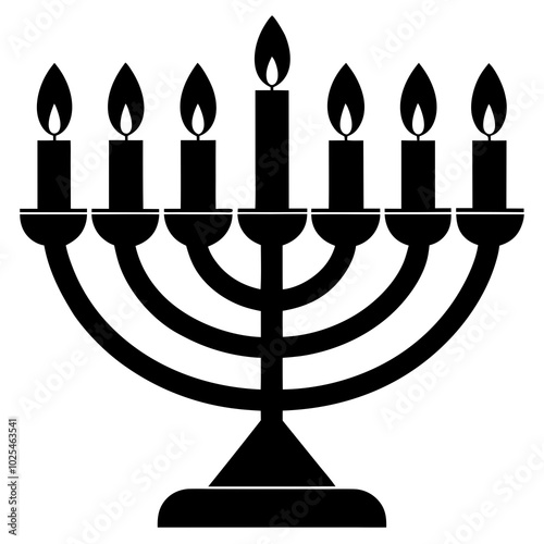 Silhouette of a menorah with all the candles lit for Hanukkah