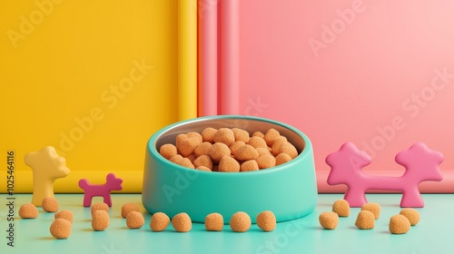 Colorful Pet Food Bowl with Fun Shapes and Backgrounds photo