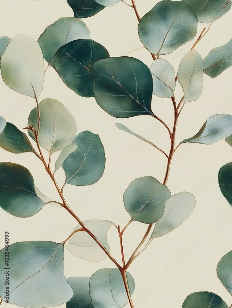 Watercolor eucalyptus pattern in soft green seamless pattern Watercolor eucalyptus pattern in soft green seamless pattern