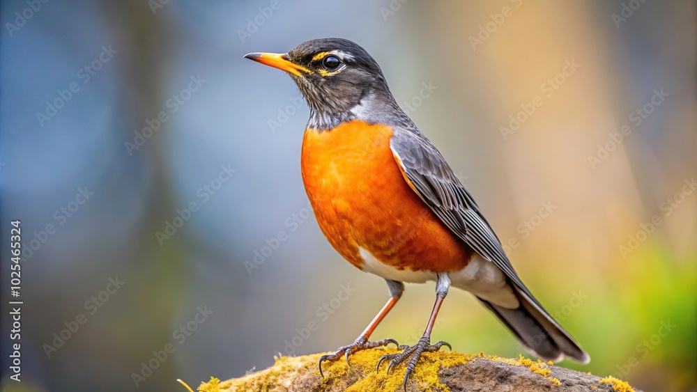 Fototapeta premium Minimalist American Robin perched on branch