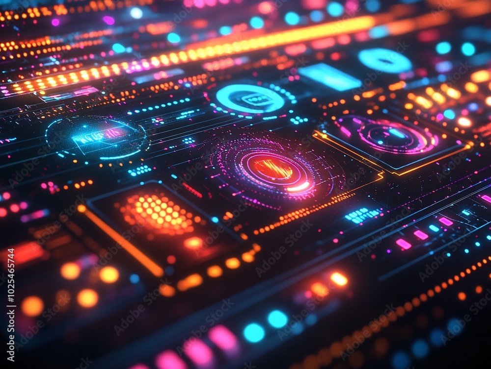 Abstract futuristic digital interface with glowing neon lights. Abstract futuristic digital interface with glowing neon lights.