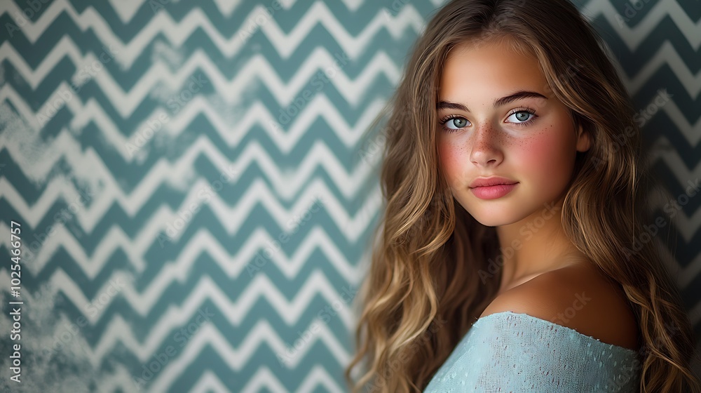 Fototapeta premium Teens posing confidently in front of polka dot and chevron vintage backgrounds, vibrant colors and retro textures, relaxed poses and playful energy,