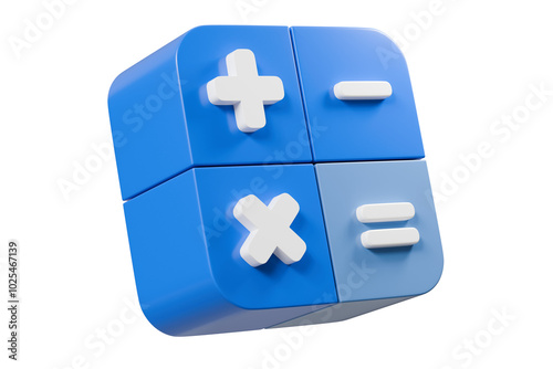 Schilderij op canvas 3d Calculator buttons with a plus, minus, multiply, and equal icon isolated on purple background