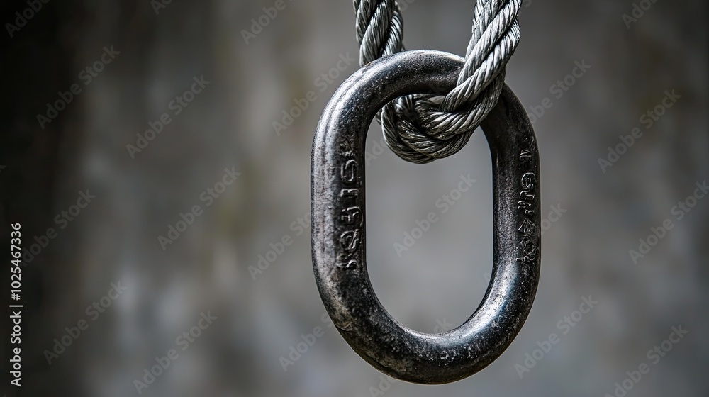 Close-up of Metal Link Attached to Wire Rope Close-up of Metal Link Attached to Wire Rope