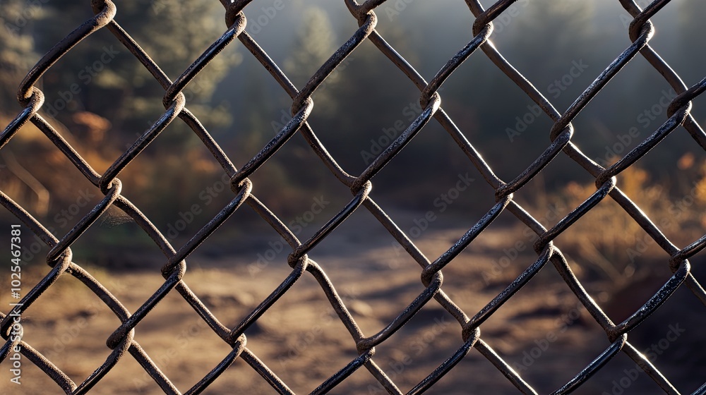 Fototapeta premium Metal Fence with Nature Background in Soft Light