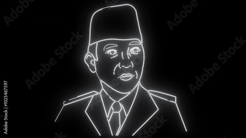 illustration of Mr. Ir Soekarno, also known as Bung Karno, was a statesman, orator and the first President of Indonesia who served from 1945 to 1967. Luminous animation with a black background photo