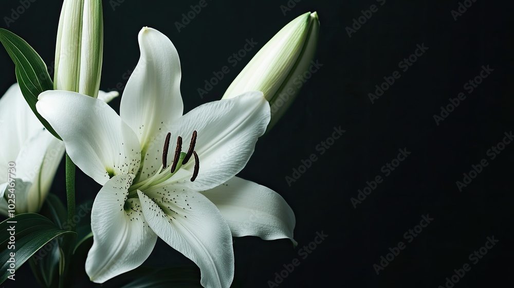 Fototapeta premium Elegant White Lily Blooming Against Dark Background