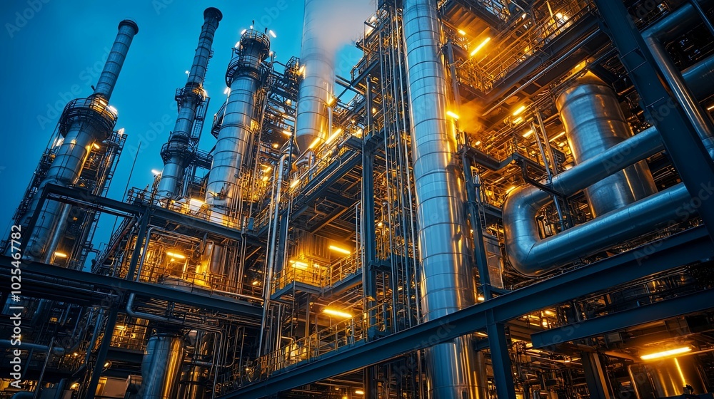 A large industrial plant with a lot of smoke coming out of it