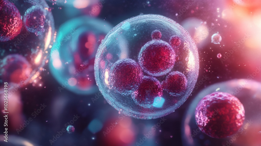 Fototapeta premium Colorful Microscopic Cells in Abstract Background