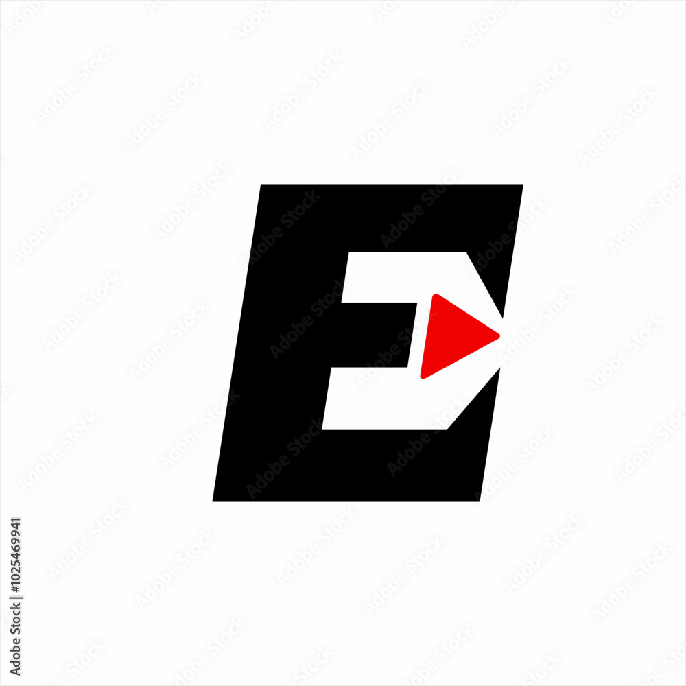 Logo design of initial letter E with play symbol. Logo design of initial letter E with play symbol.
