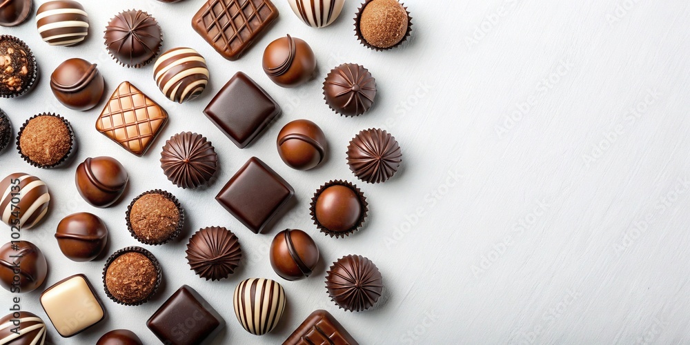 Minimalist chocolate candy pieces floating in the air