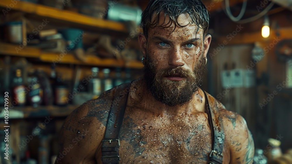 Intense Portrait of a Rugged Man with a Beard Intense Portrait of a Rugged Man with a Beard