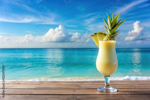 Minimalist cocktail Pina Colada with sea background