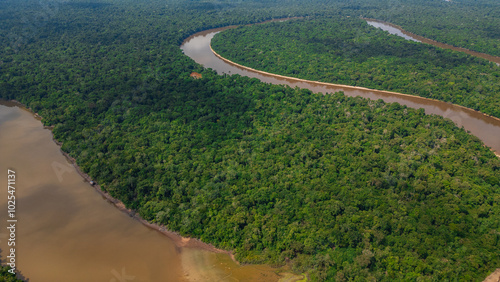 NANAY RIVER IN THE PERUVIAN JUNGLE, A LARGE AND COLORFUL BLACK WATER RIVER IN THE DEPTHS OF THE JUNGLE, A RIVER SURROUNDED BY TREES