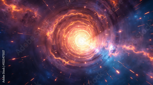 A Stunning Zoom Blur Effect Illustrating Time Travel and Light Speed, Featuring a Vivid Depiction of the Universe with Galaxies and Planets