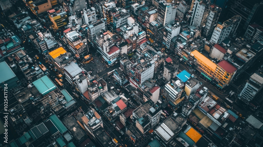 Aerial View of Urban Cityscape with Colorful Buildings Aerial View of Urban Cityscape with Colorful Buildings