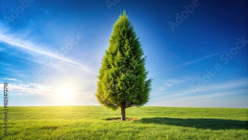Minimalist coniferous thuja in spring sun