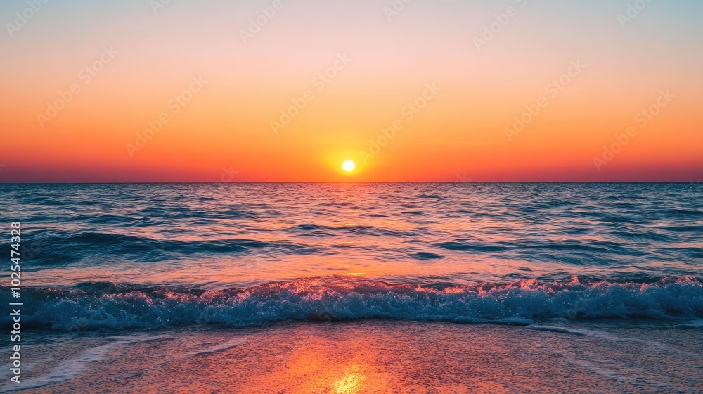 Fototapeta premium Serene Sunset Over Tranquil Ocean Waves