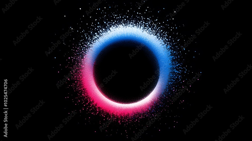 A vibrant circular splash of blue and pink against a black background. A vibrant circular splash of blue and pink against a black background.