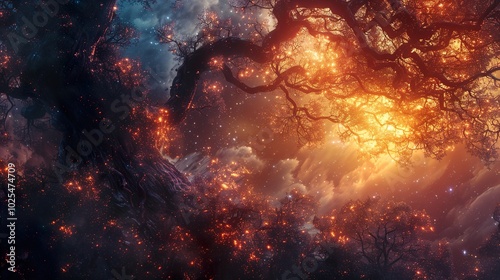 Glowing Trees in a Cosmic Sky - Fantasy Landscape Art