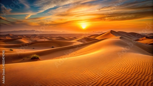 Minimalist dunes in desert at sunset