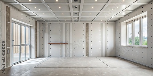 Minimalist drywall installation  plaster boards  joints filling  construction