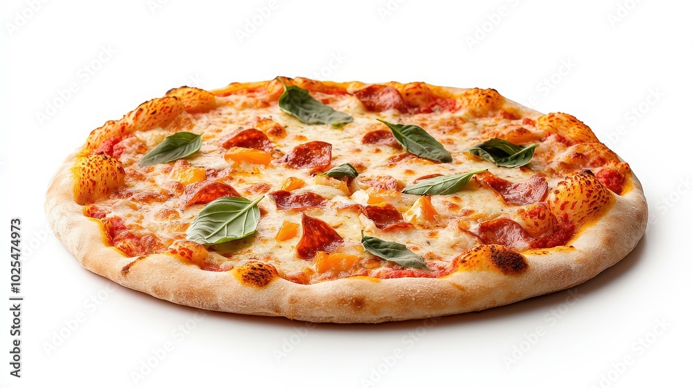 Freshly Baked Cheese Pizza with Basil Leaves Freshly Baked Cheese Pizza with Basil Leaves