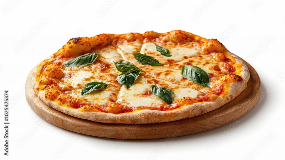Delicious Margherita Pizza with Fresh Basil Leaves
