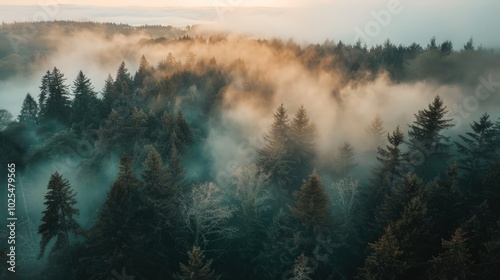 Sunrise Over a Misty Forest