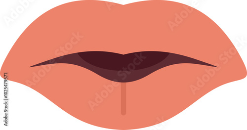 This vector illustration features a pair of closed female lips with a finger pressed against them, symbolizing a request for silence or secrecy