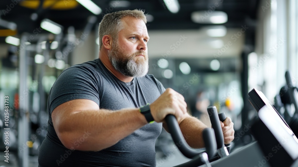 Overweight Man in Spinning Class at Gym