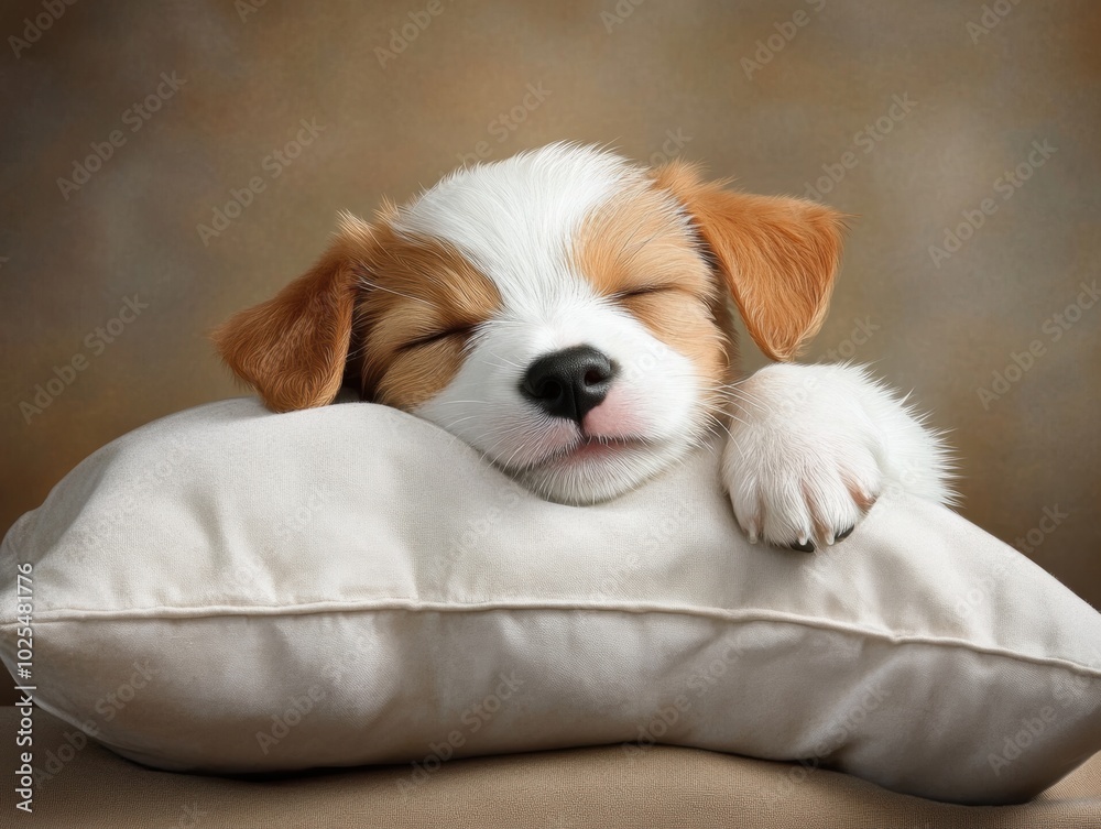 Obraz premium Adorable Puppy Sleeping Peacefully on Pillow