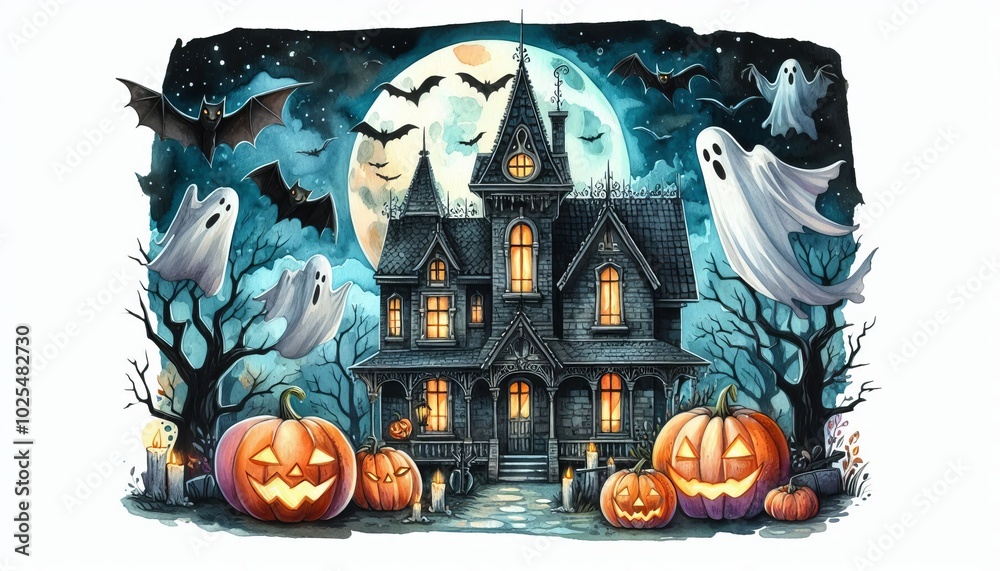 halloween background with pumpkin and bats