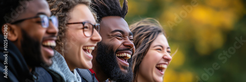Diverse Group of Friends Laughing Together in Natural Light